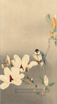  hanga - oiseau bleu et Magnolia Ohara KOSON Shin Hanga